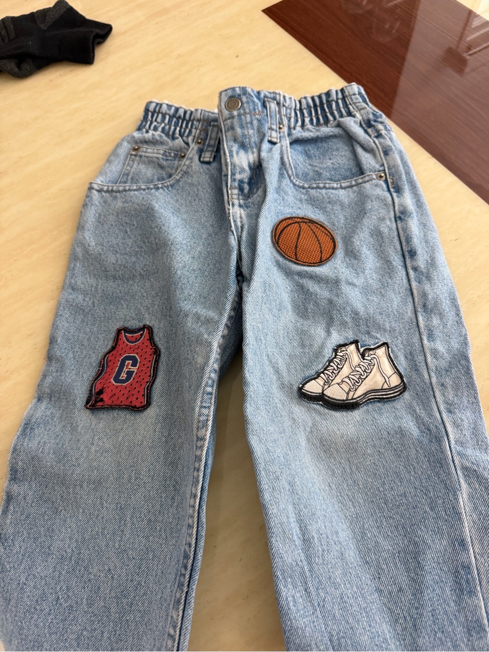 Kids Light Blue Denim Jeans with Sports Patches boutique purchase New